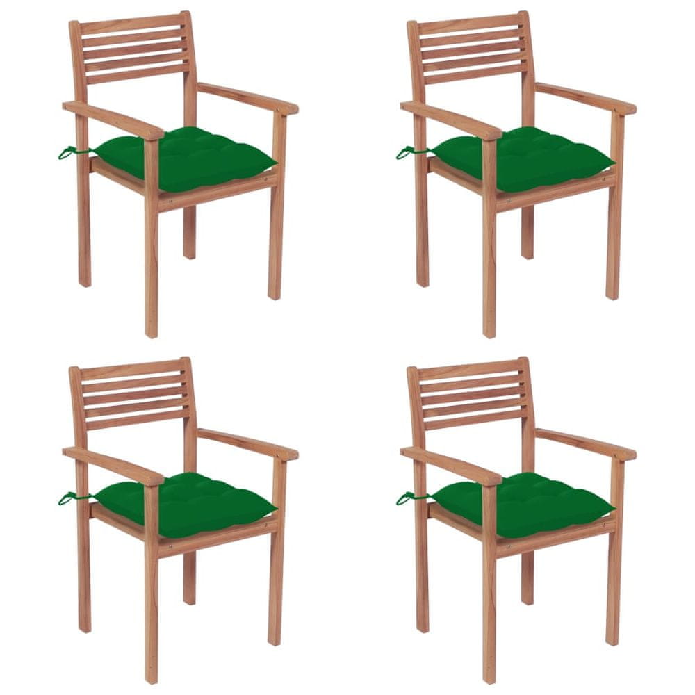 Petromila vidaXL Záhradné stoličky 4 ks zelené podložky teakový masív